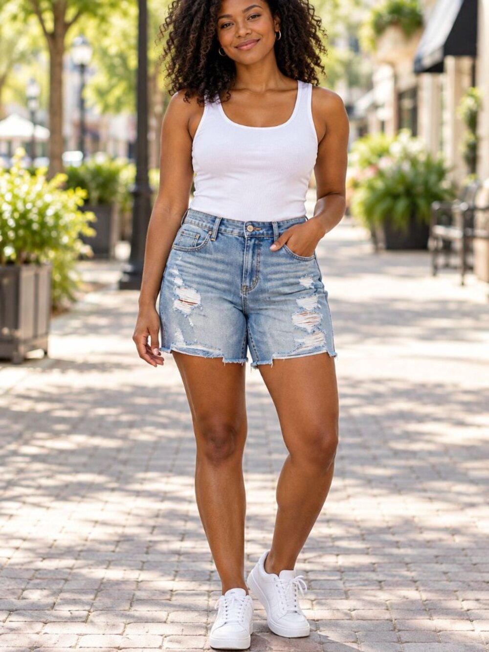 American Eagle Boy Midi Denim Shorts Distressed Light Wash Y2K Festival